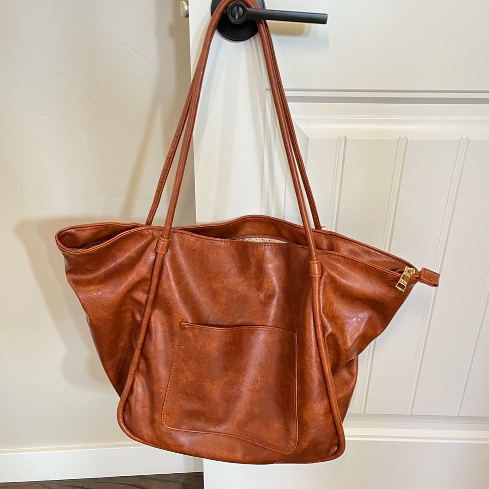 NWOT Elegant Brown Vegan Leather Tote Bag